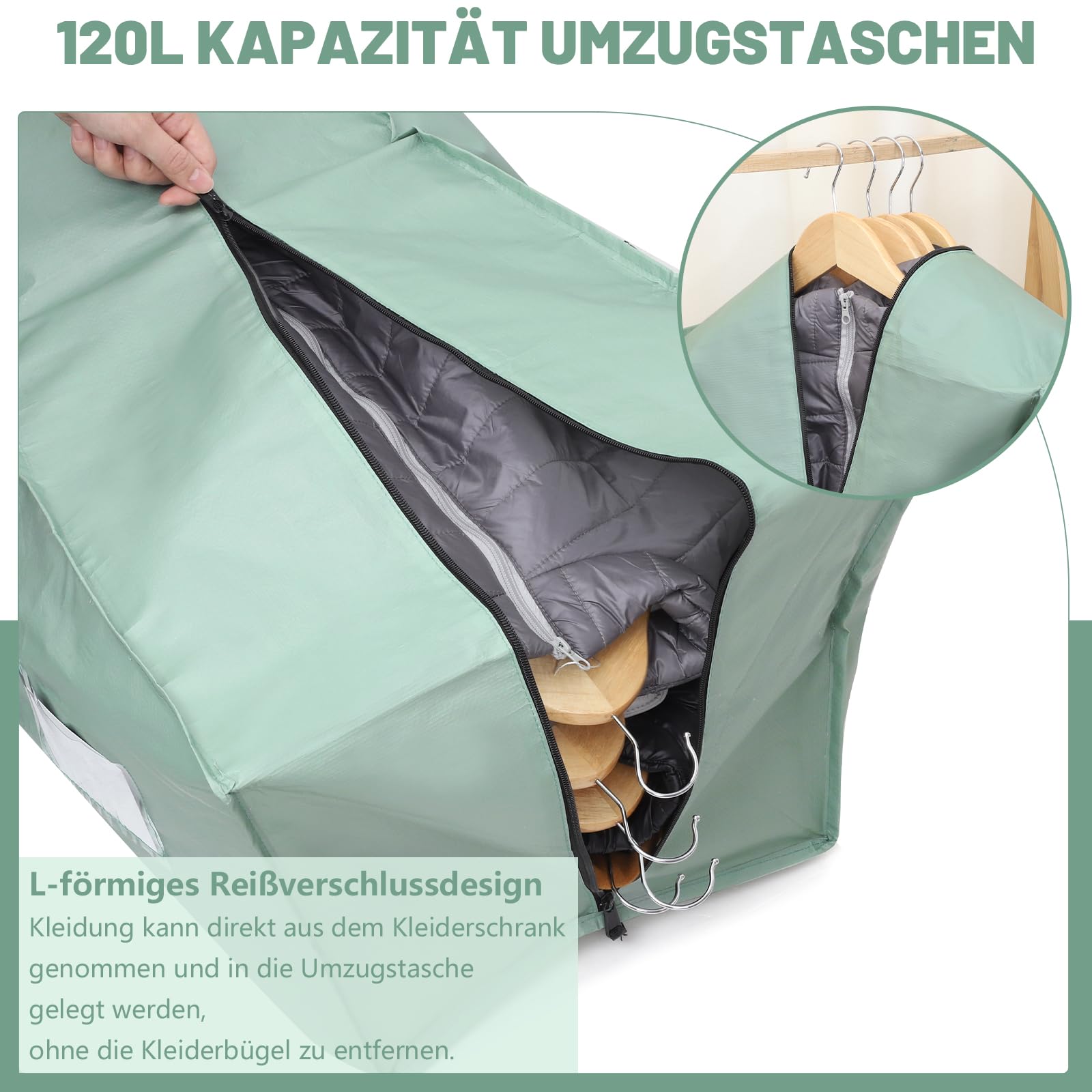 Dntorx 8 Pack 120L Moving Bags and Storage Bag Dorm Moving Essential, Green