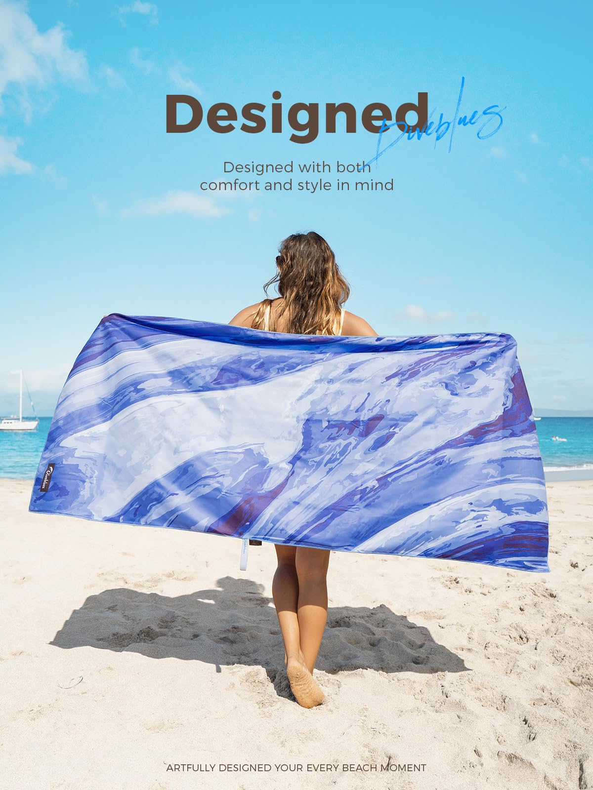 Diveblues Microfiber Beach Towel Fast Drying, Extra Large 71" x 32" Sand Free Beach Towel Super Lightweight Towels for Swimming Pool, Camping, Picnic