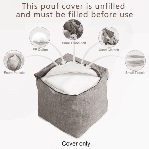 Louis Donné UNSTUFFED 15 Inch Square Ottoman Pouf Cover Soft Handwoven, Removable Washable Foot Rest Footstool for Bedroom Living Room NOLY COVER