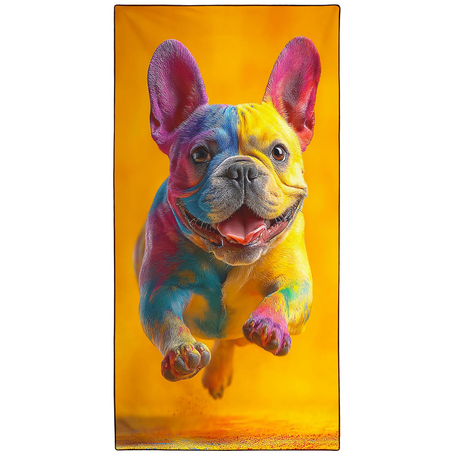 Violetpos Rainbow French Bulldog Beach Towel for Dog Lovers, Extra Large 180x90 cm 250GSM Microfibre, Sand Free Quick Dry