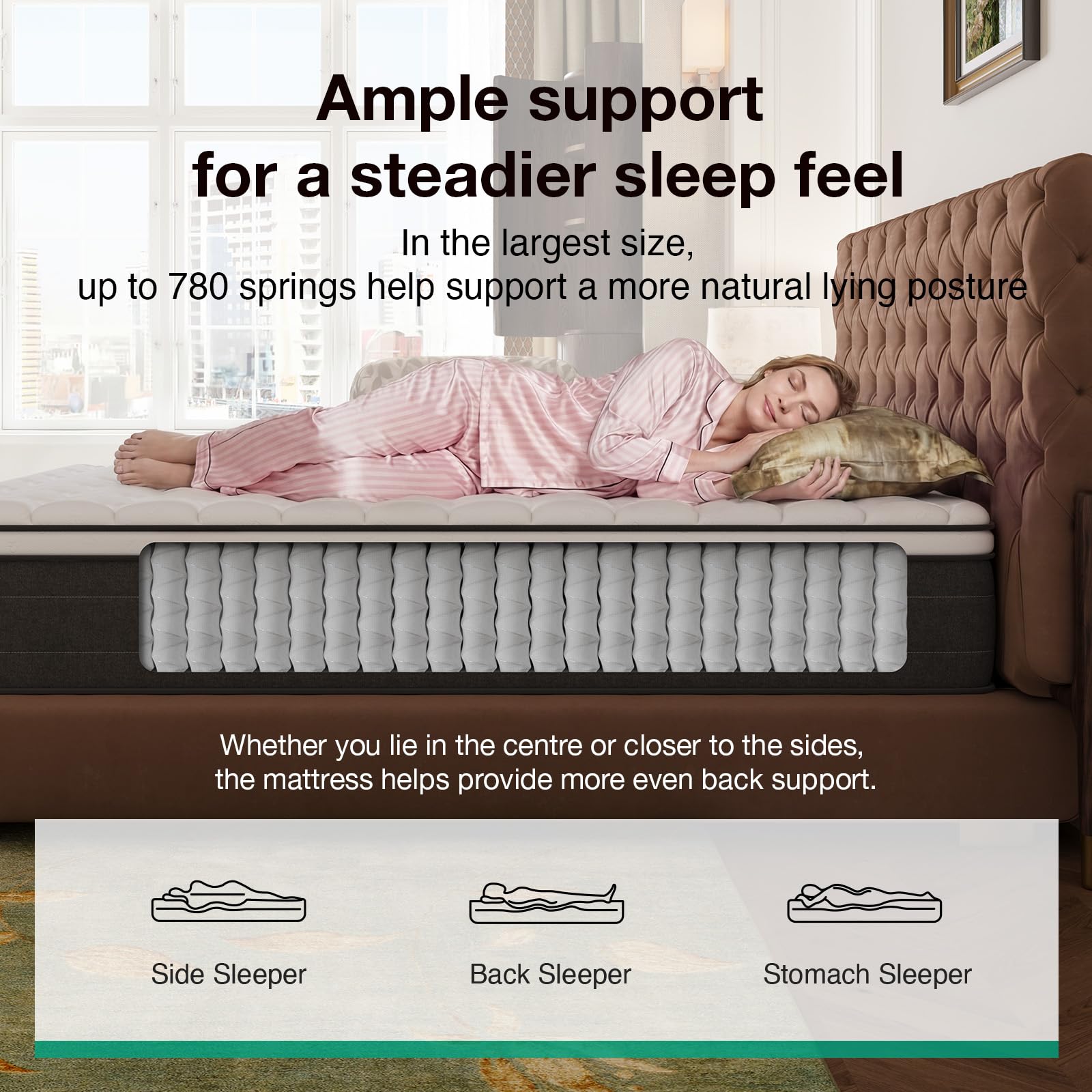 Novilla Single Mattress 3FT –27CM Medium Firm Memory Foam Hybrid Mattress with 7-Zone Pocket Sprung Support, Motion Isolation, Back Relief