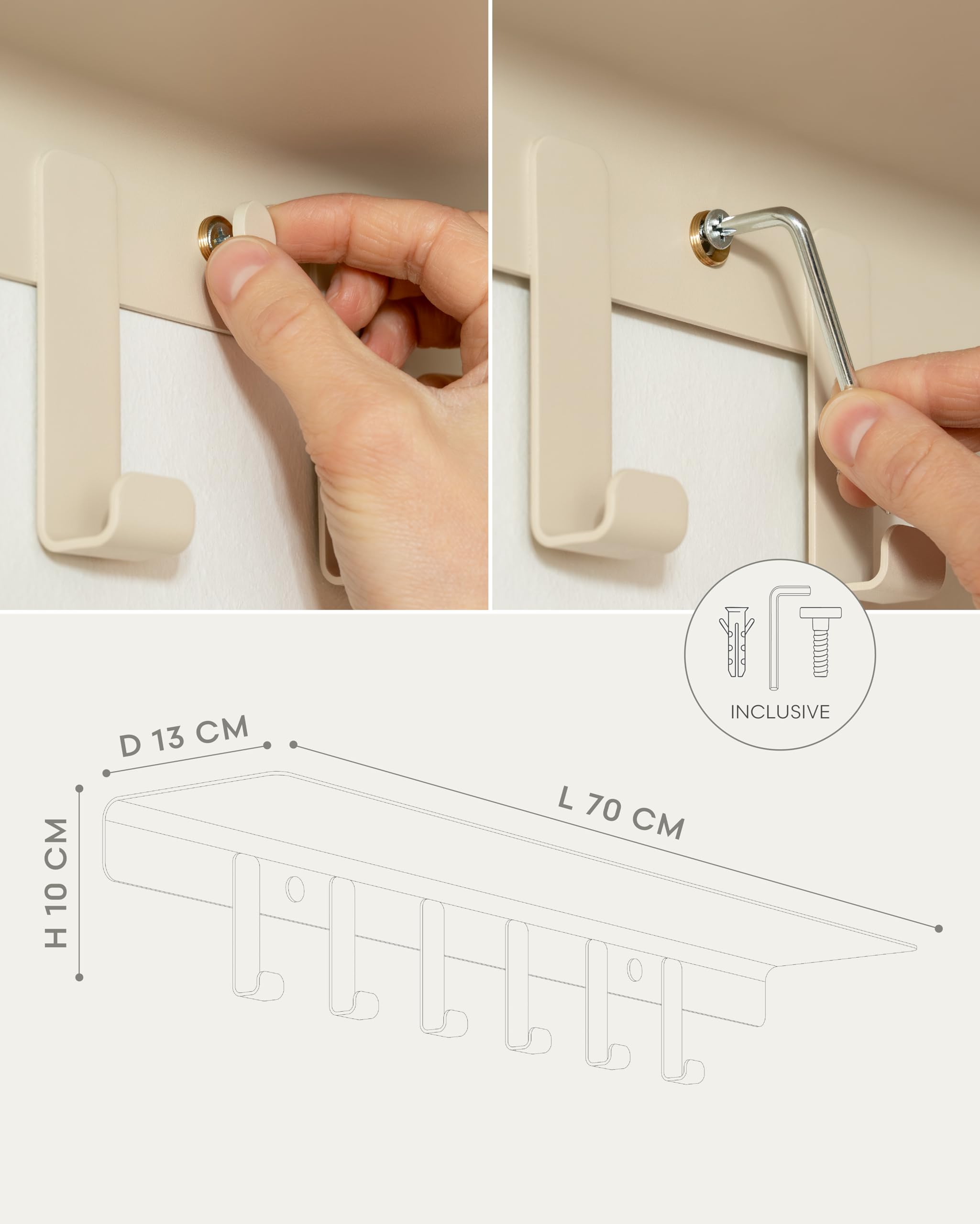 Kazai. Wall Mounted Coat Rack with Shelf 'Holmsen' | Modern Coat Hooks Wall Mounted | Hanger with Storage Shelf | Metal Hook Rack for Hallway