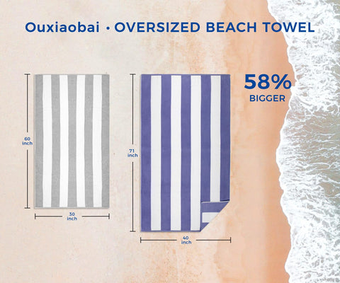 Ouxiaobai Cotton Oversized Beach Towel - Extra Large 180 x 100 CM Soft Absorbent Pool Towel for Adults, Striped Cabana Swim Towel (Blue)
