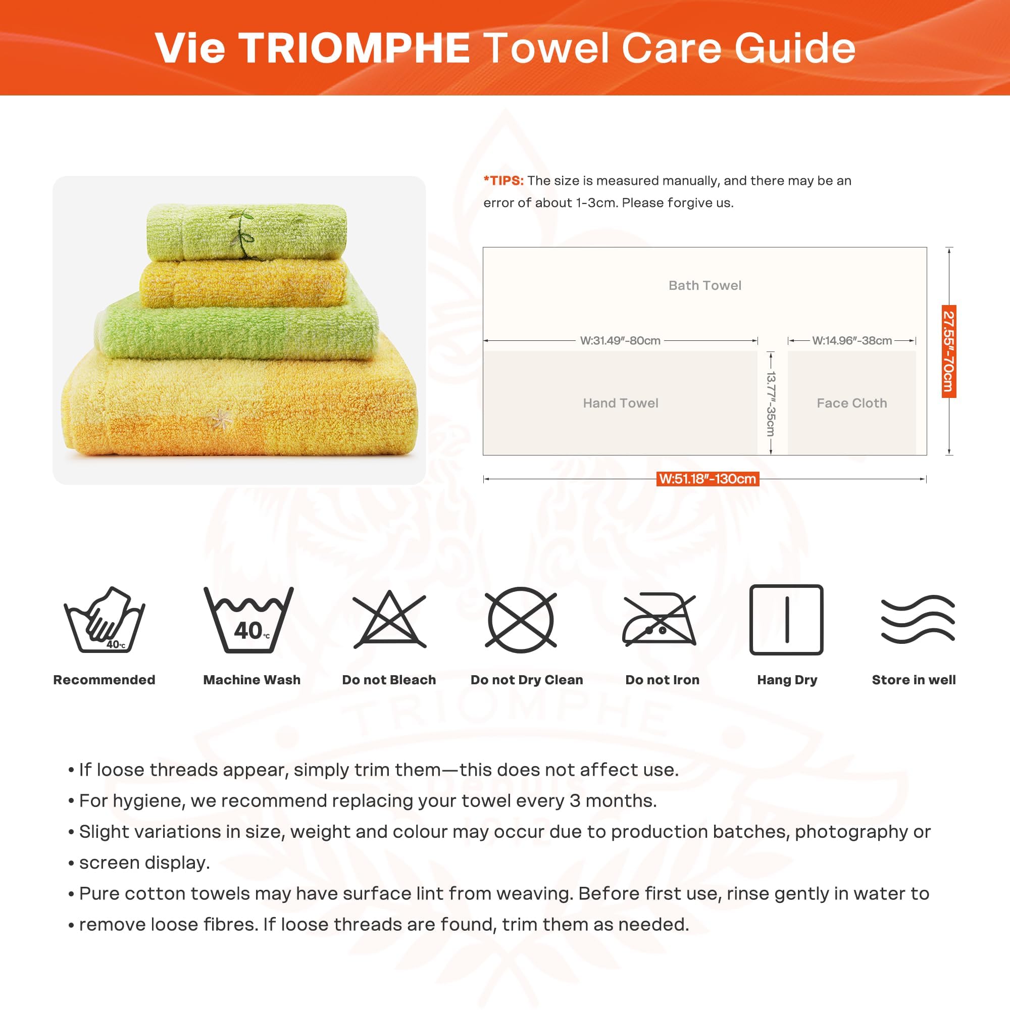 Vie TRIOMPHE Yellow Green 4 Piece Zero Twist Towel Set -1 Bath Towel 70x130cm 1 Face/Hand Towel 35x80cm 2 Facecloths Flannel 35x38cm 100% Cotton