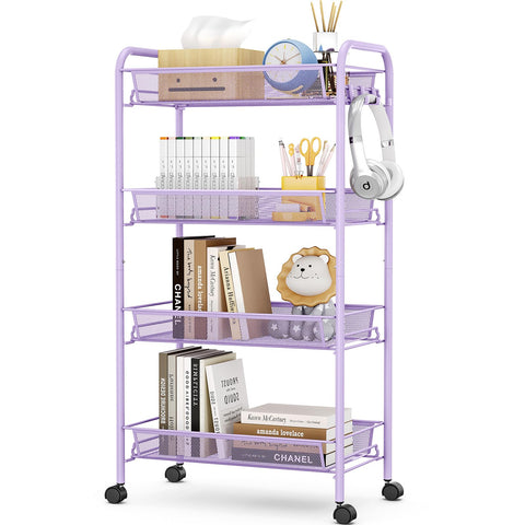 APEXCHASER 4-Tier Rolling Cart,Easy Assemble Mobile Storage Trolley On Wheels,Slide Out Utility Cart Shelving Units Kitchen Bathroom Laundry Room