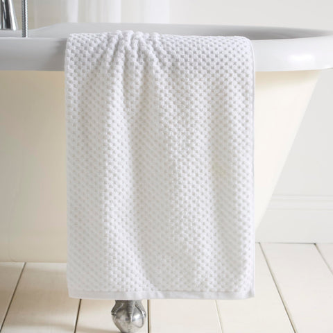 Dreams & Drapes Popcorn Check Hand Towel White – Soft Absorbent 100% Cotton Jacquard Check Bathroom Towel, Quick‑Dry