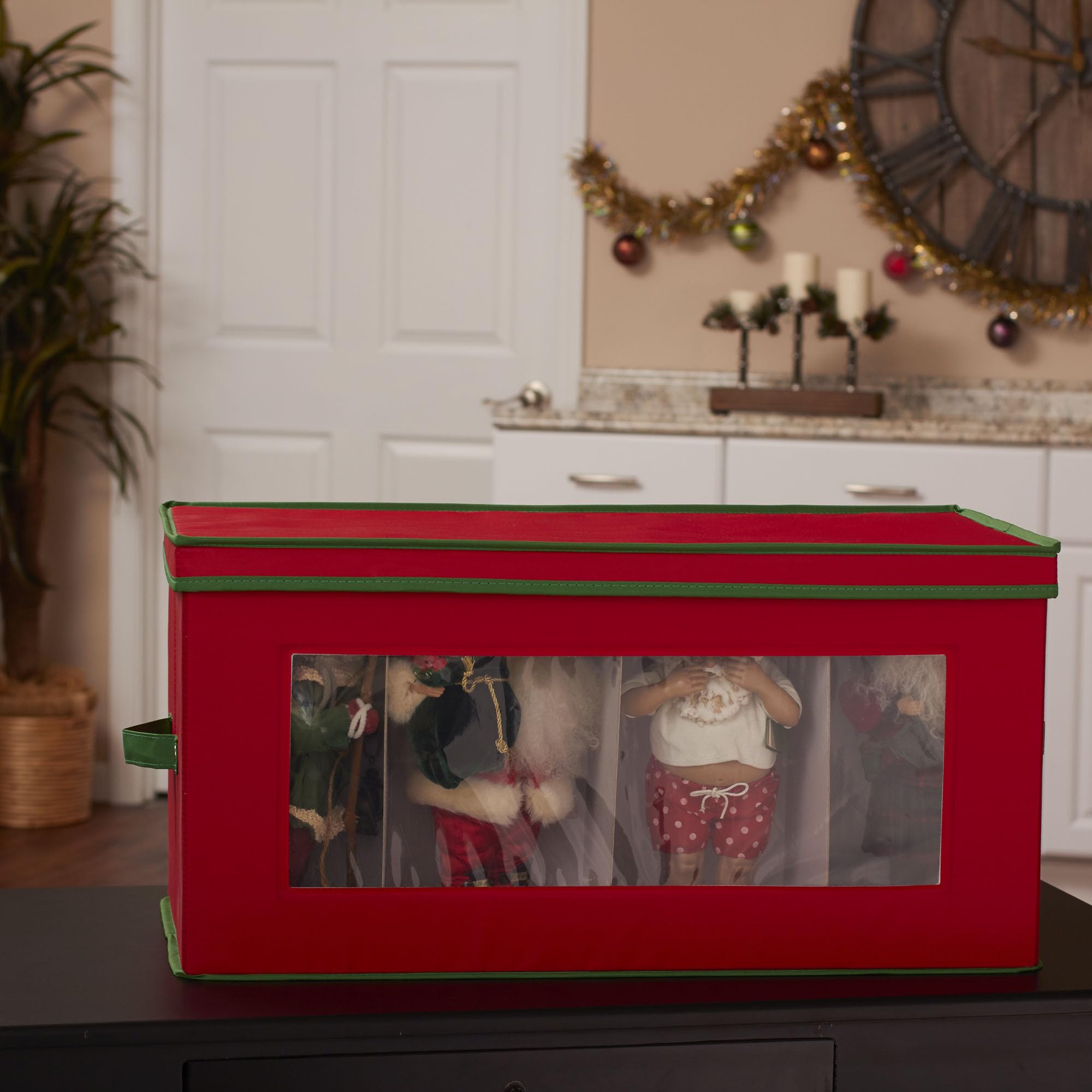 Household Essentials Holiday Vision Storage Box Chest, Fabric, Red & Green, 8-Piece Figurine