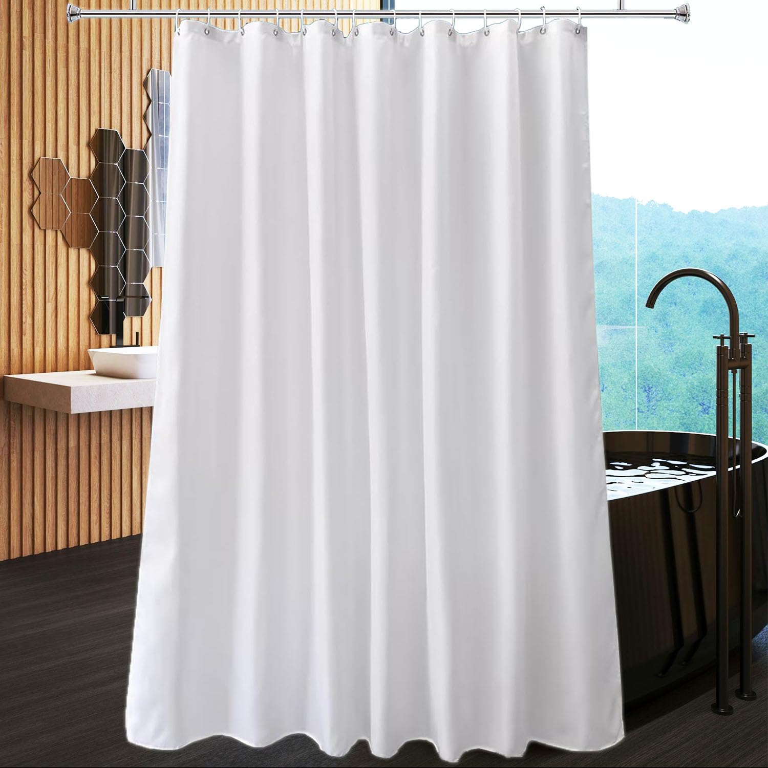 hzkais White Shower Curtain, Mould Proof and Mildew Resistant Washable Bathroom Curtains, Shower Curtain for Bathroom, Bath Curtains with Hooks