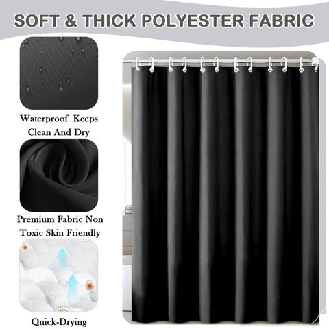 AmzDaKai Shower Curtain PEVA, Waterproof Anti-Mould Bath Curtain with Weight Tape & 12 Hooks, 180x180 cm (71x71 Inch) for Bathroom (Black)