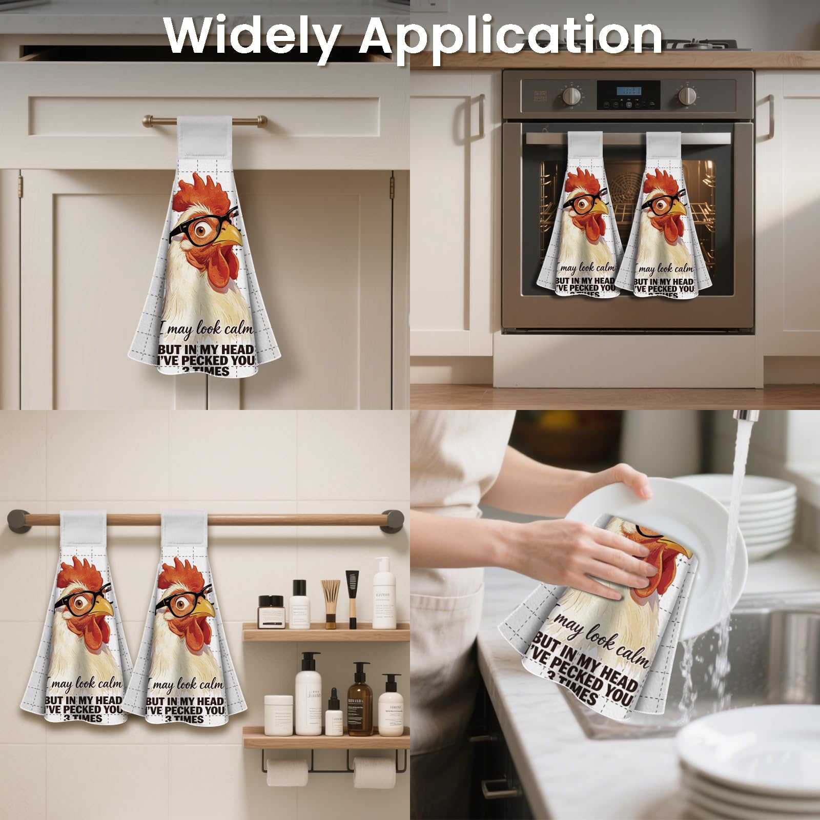 CUTHOLLOW 2 Pcs Funny Rooster Hanging Kitchen Towels with Loop