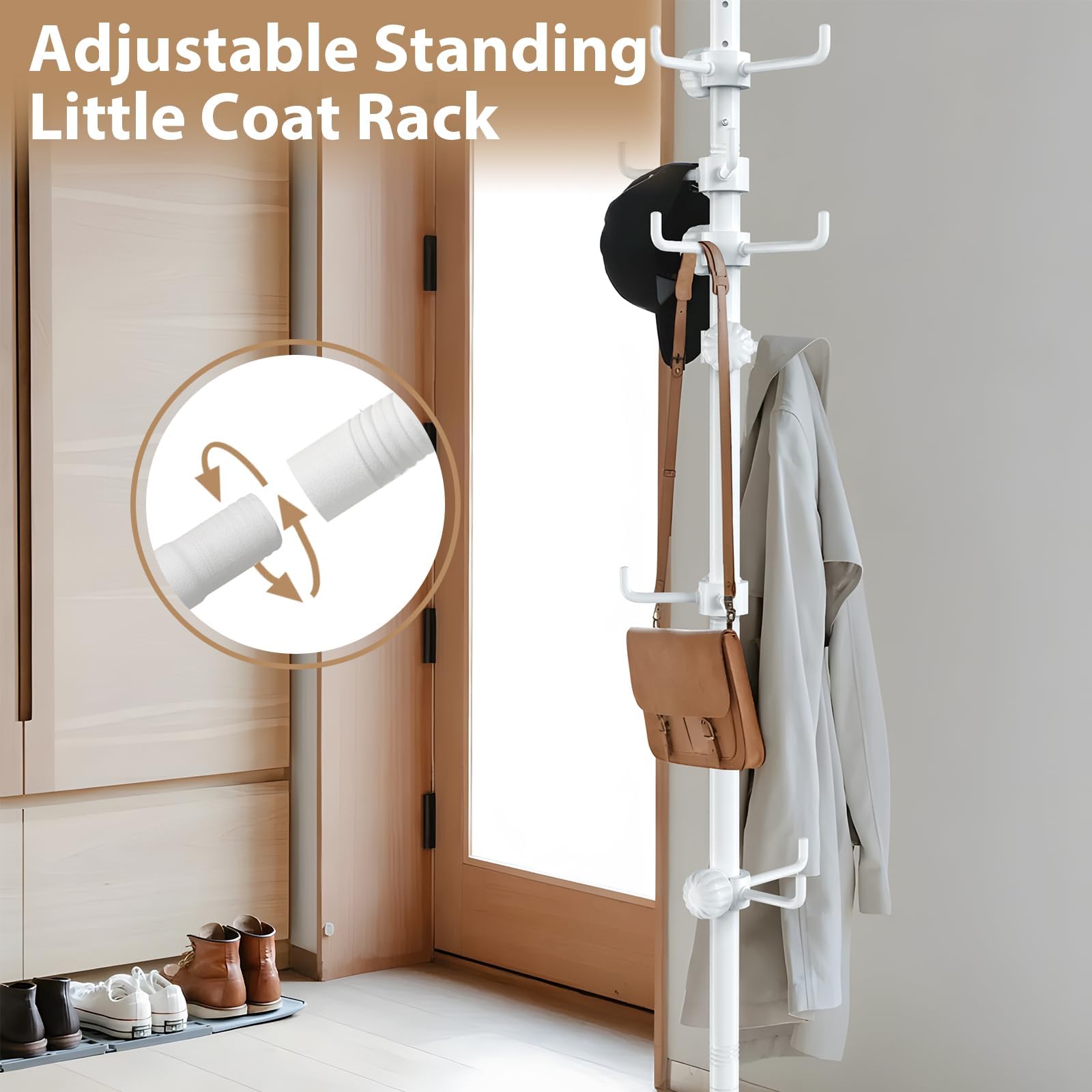DAKEPOLE Freestanding Coat Rack, Adjustable Tension Pole 140-310cm with 12 Hooks for Coats, Jackets, Hats | No Drill Hanging Storage for Hallway