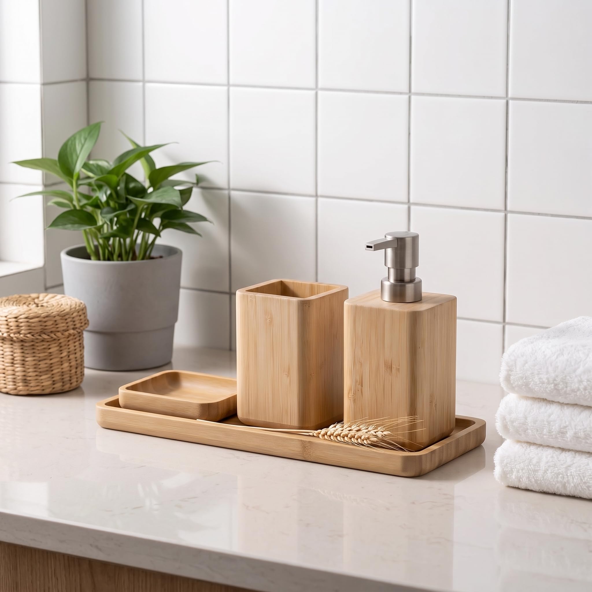 Asashizen Handmade Natural Bamboo Bathroom Accessory Set