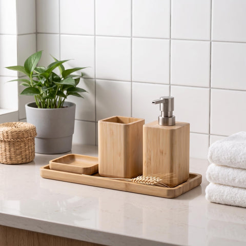 Asashizen Handmade Natural Bamboo Bathroom Accessory Set