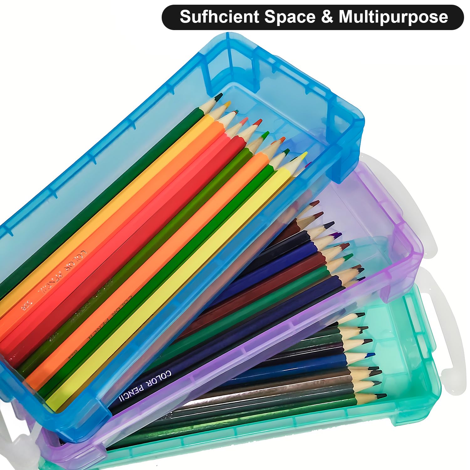 DARUITE Pencil Box, 3 Pack Pen Storage Organiser with Snap Tight Lid