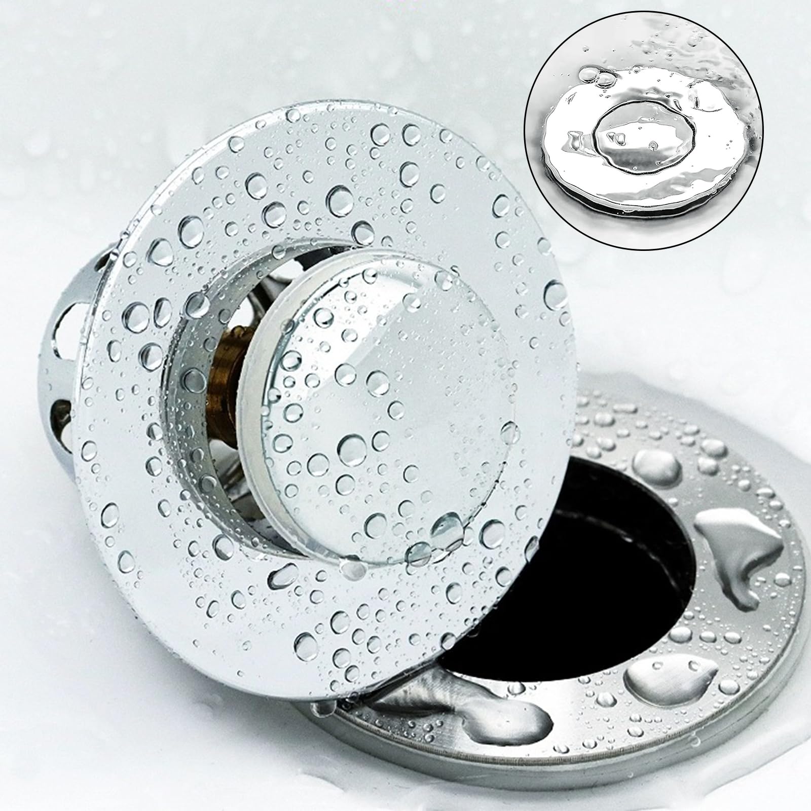 TOUKBEAU Sink Plug Replacement, Stainless Steel PushStyle Plug for Sink, Pop Up Sink Hole Plug Cover with Strainer for Kitchen and Bathroom, Bath
