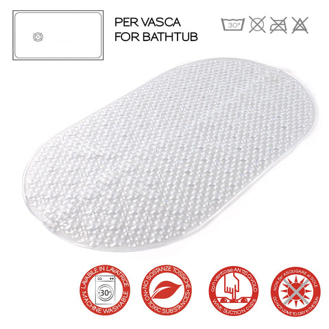 Gedy G-Solid Non-Slip Bath Mat with Suction Cups, Size: 39 x 69 cm, Transparent Finish, R&S Design, 100% Made in Italy, Machine Washable, 2 Years