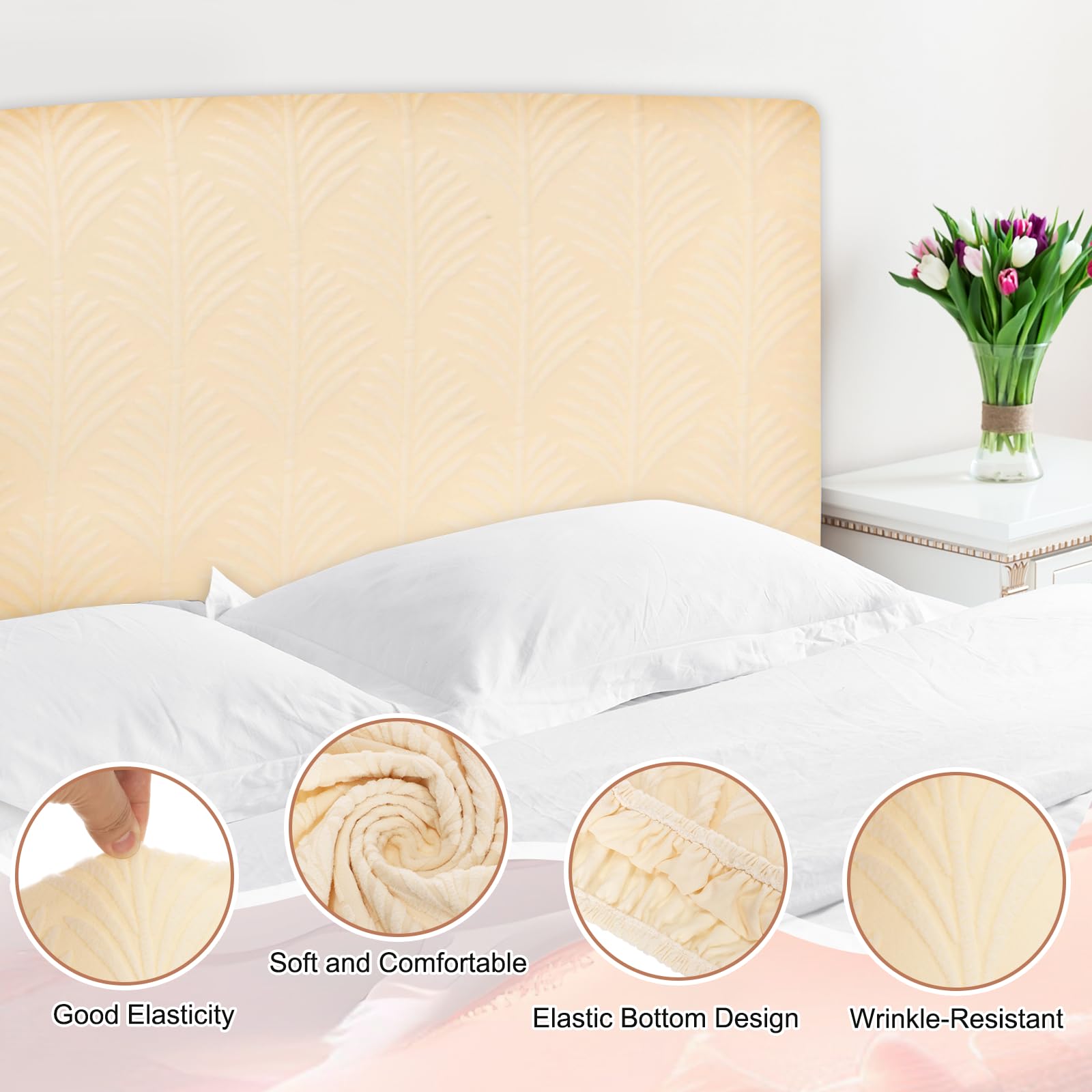 sourcing map Bed Headboard Slipcover, 180cm Jacquard Fabric Stretch Protector Covers, Dustproof Cover for 1.8m Headboard Bedroom Decor, Beige