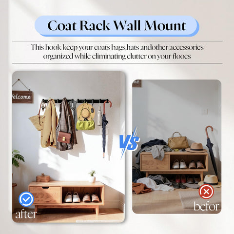 TOKPLNU Coat Hooks Wall Mounted, Heavy Duty Coat Rack Hanger with 5 Hooks, Stainless Steel 37.5cm Door Hook for Hanging Clothes Towels Robes Hats