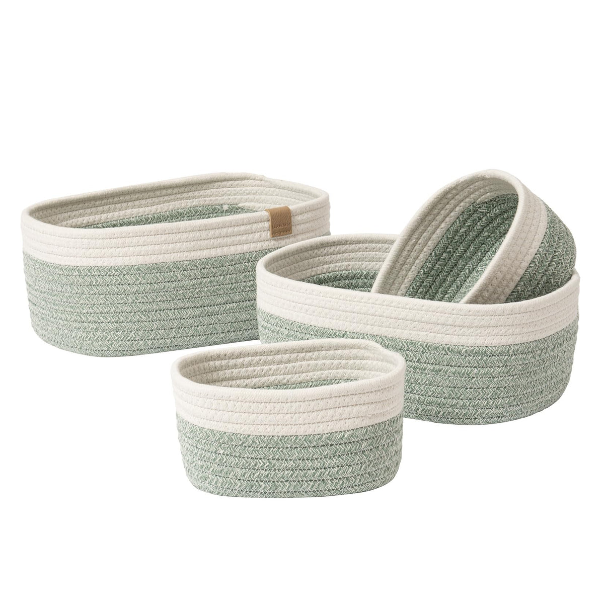 LA JOLIE MUSE Small Cotton Woven Storage Baskets, White & Green, 4 Pack