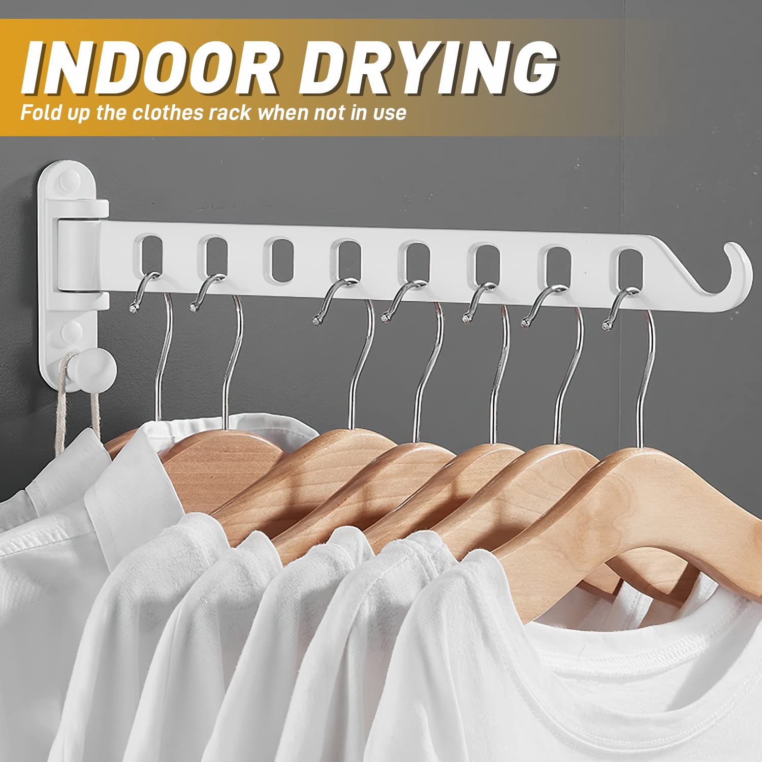 Lxoraziy Wall Mounted Clothes Hanger, Foldable Wall Clothes Airer, 180° Swivel Hanger, Wall Hook with Screw, for Laundry, Bathroom, Utility Room