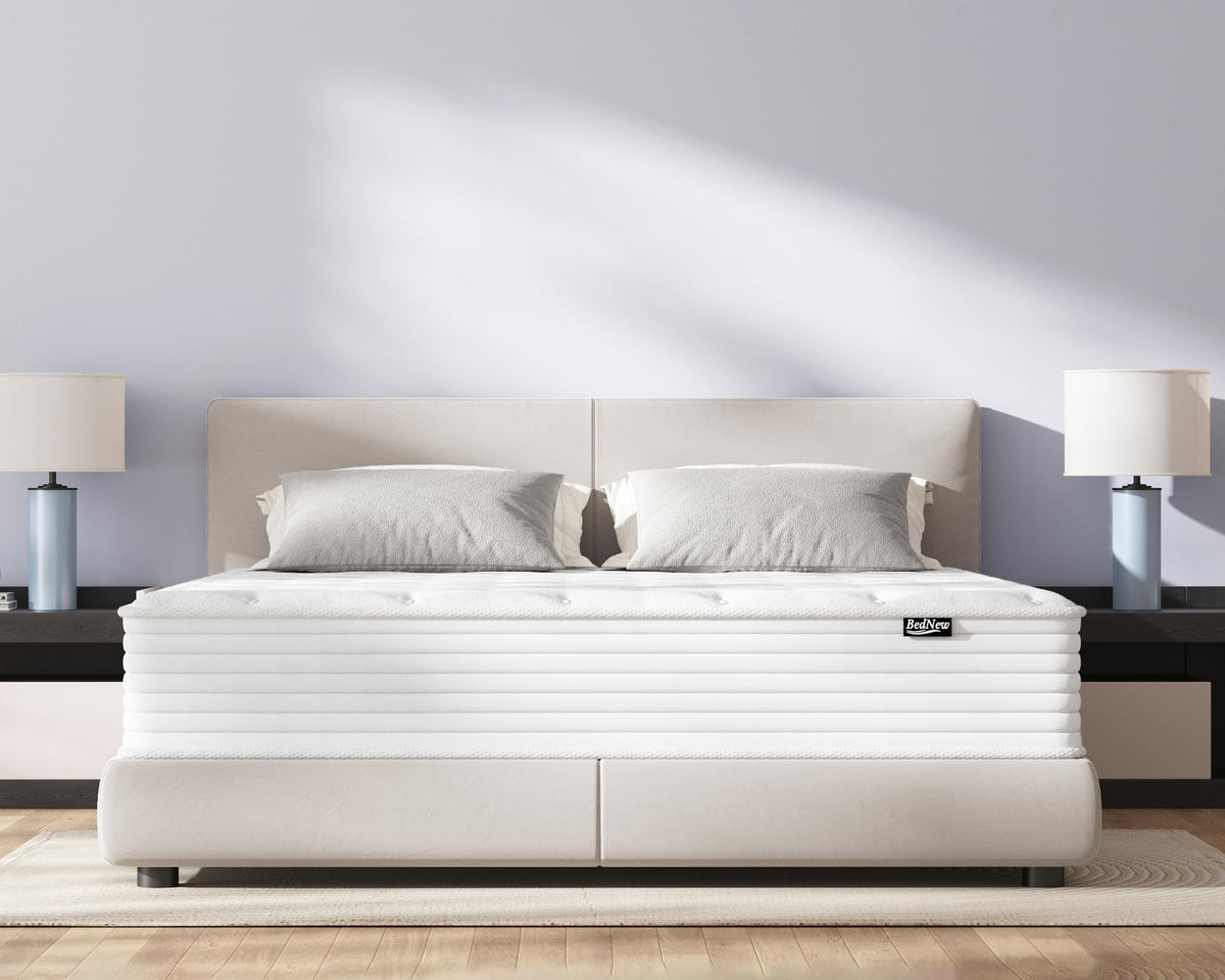 Bednew European Small Single Mattress, 12 inch Medium-Firm Hybrid Mattress with Memory Foam & Pocket Springs, Gentle Support for Pressure Relief
