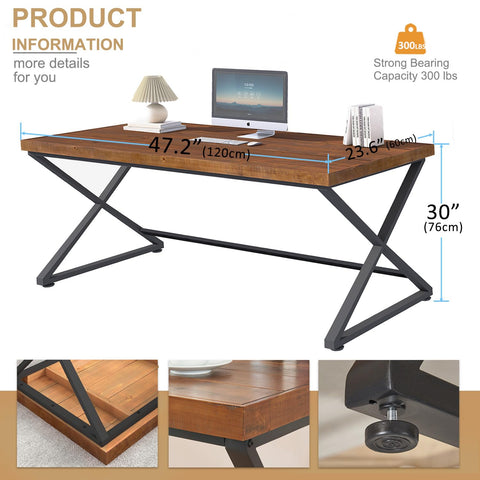 IBF Real Wood Computer Desk, Rustic Solid Wood Home Office Work Desk, Farmhouse WritingDesk for Study