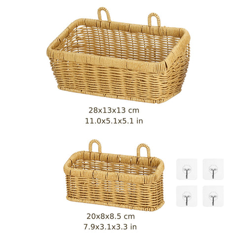 2 Pcs Wall Hanging Basket Set, Rattan Storage Basket with Hooks,2 sizes for kitchen bathroom garden