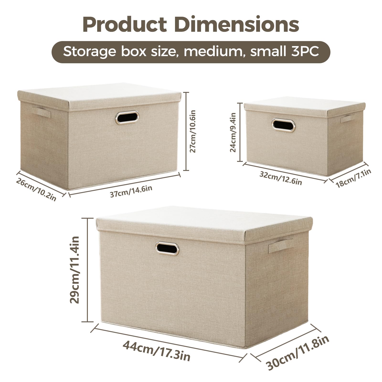 CHUNGG 3 PCS Large Fabric Storage Boxes with Lid, Wardrobe Organiser Cube Boxes with Handle with Lids