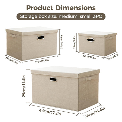 CHUNGG 3 PCS Large Fabric Storage Boxes with Lid, Wardrobe Organiser Cube Boxes with Handle with Lids