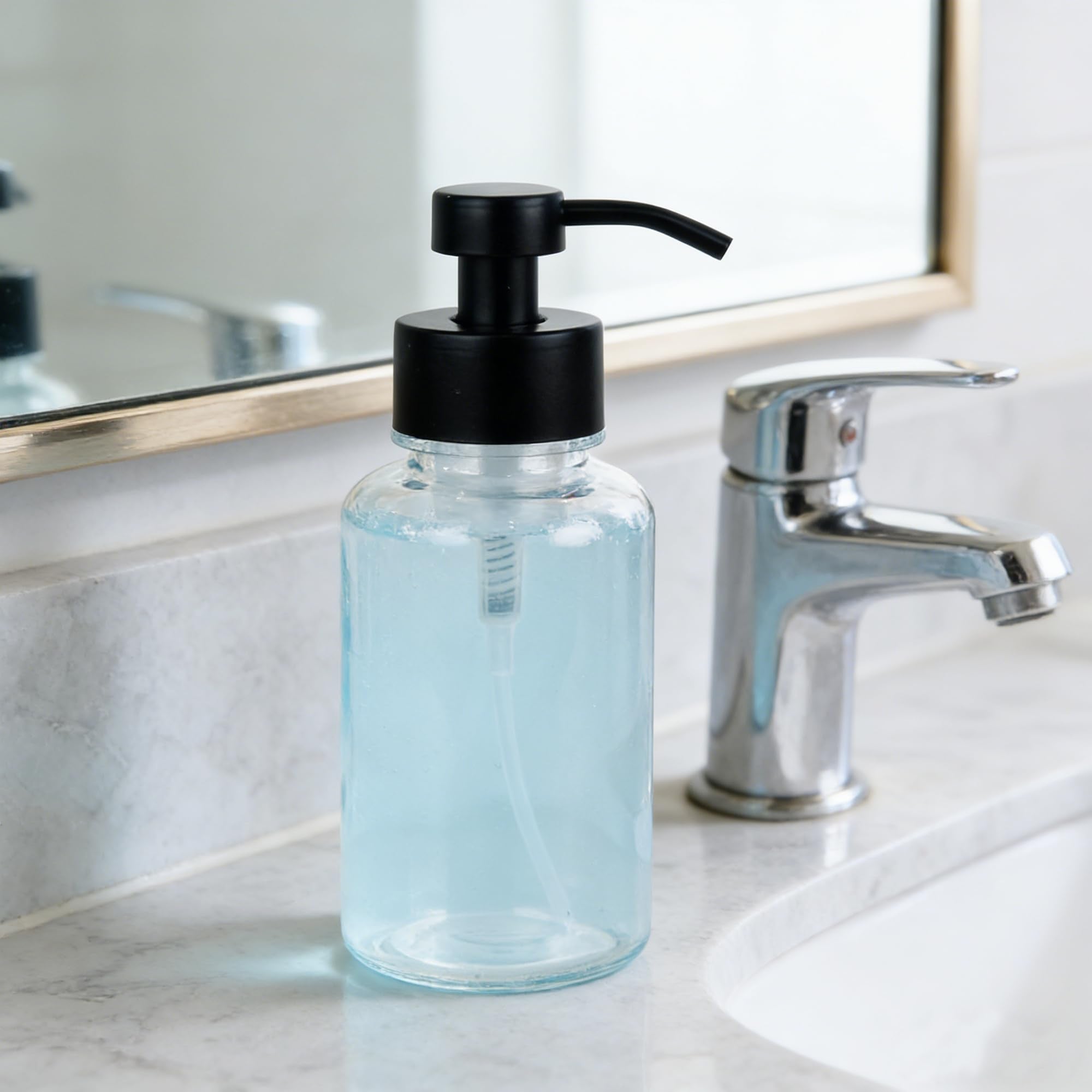 SDlumeiy 15 oz Amber-Tinted Thick Glass Foaming Soap Dispenser, Refillable Foaming Soap Dispenser with Black Rust-Proof Foam Pump