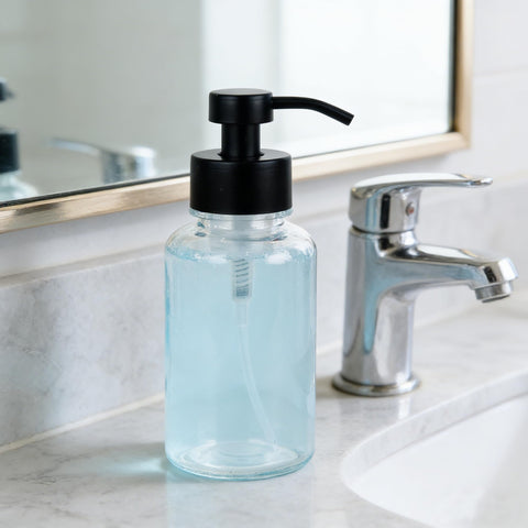SDlumeiy 15 oz Amber-Tinted Thick Glass Foaming Soap Dispenser, Refillable Foaming Soap Dispenser with Black Rust-Proof Foam Pump