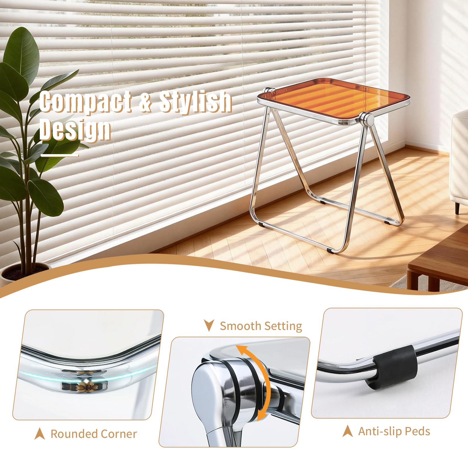 TAO ONE Acrylic Folding Table TV Tray Small Side Table - White