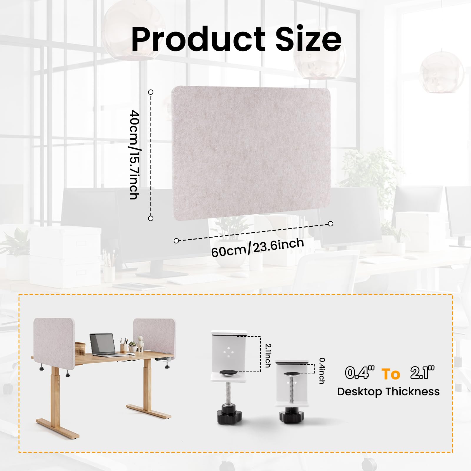 2-Pack Felt Desk Dividers, Clamp-On Privacy Panels, 40 x 60 cm, Oatmeal