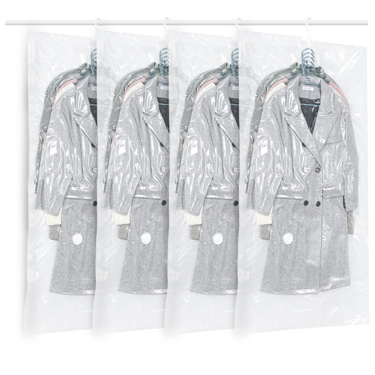 Hanging Vacuum Storage Bags, ZWMYF 4 PCS Space-saving Vacuum Bag for Clothes, Suits, Dresses, Coats or Jackets