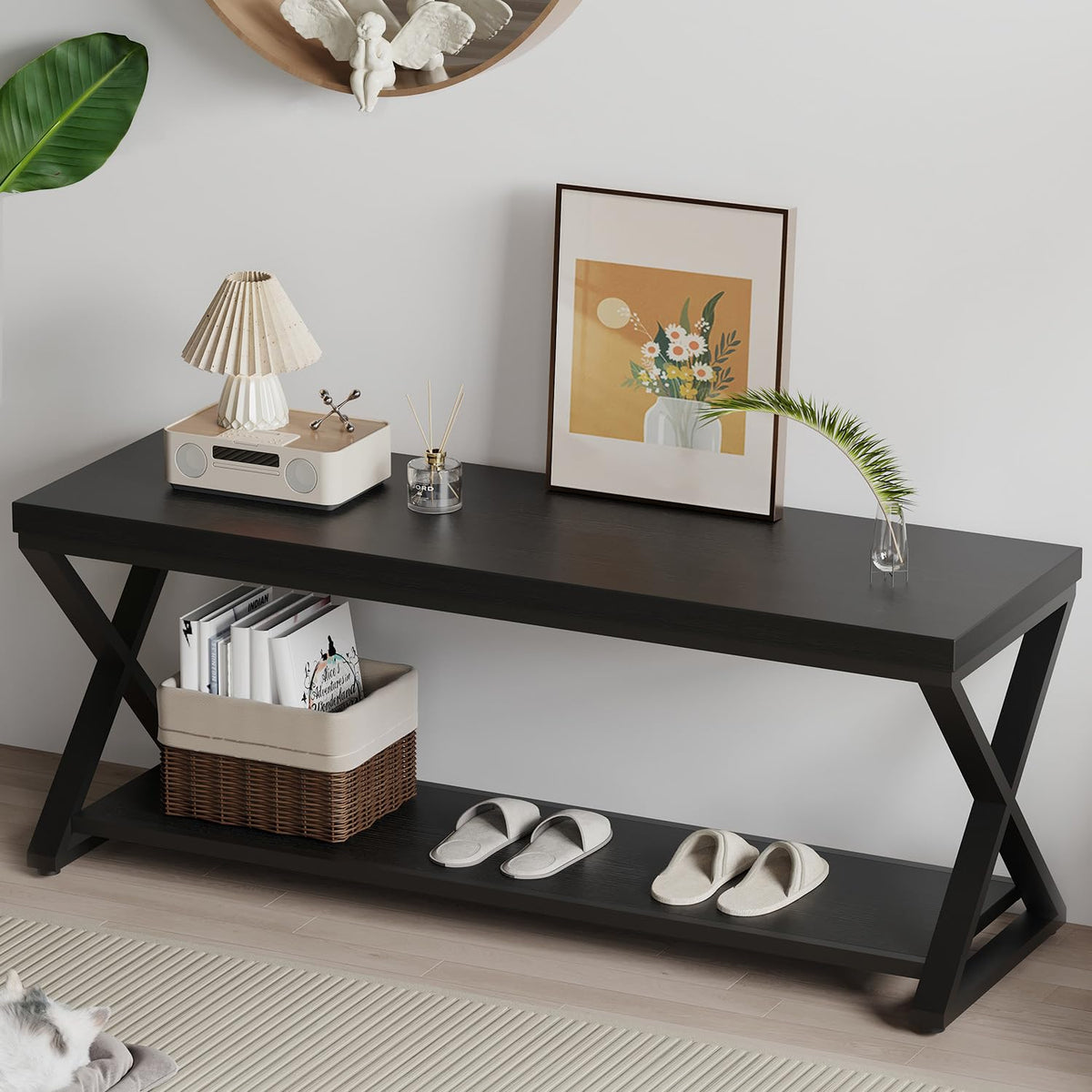 IBF Shoe Storage Bench Entryway shoe Benches for Hallway 120cm Black Oak