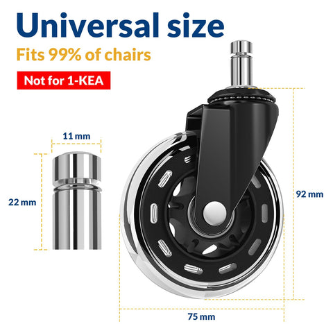 COSYLAND Office Chair Wheels Replacement For All Floors - 10x22mm Rubber Wheels For Office Chair Set Of 5 – Smooth & Silent Desk Chair Rollers
