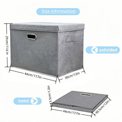 TempFoo Storage Boxes with Lids Fabric, 3pc 38 L Collapsible Grey Large
