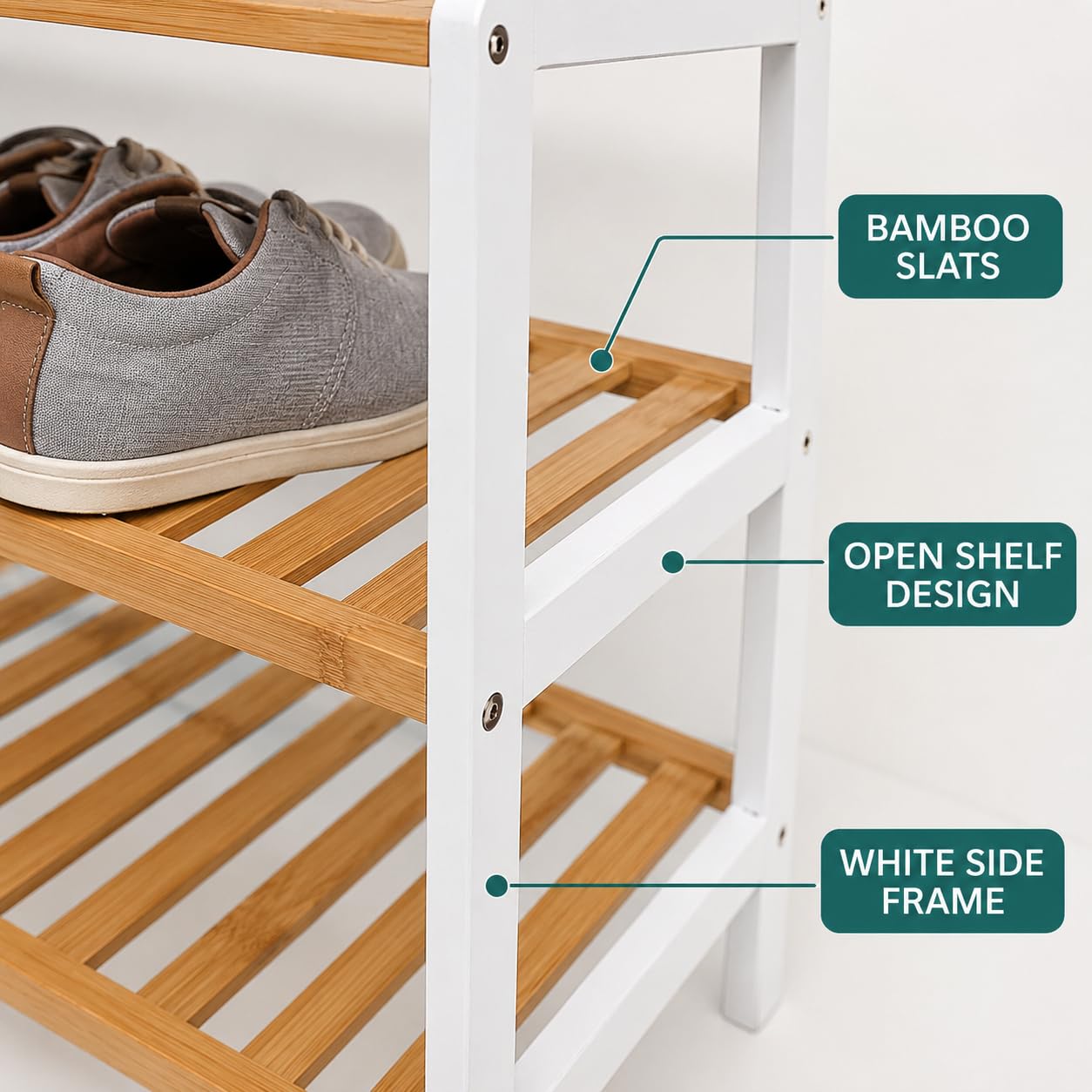 1ABOVE Bamboo Shoe Rack, Plant Rack, Perfect for Corridor, Living Room, Bathroom, Bedroom, Hallway or Small spaces-Parent. (White & Natural, 4 Tier)