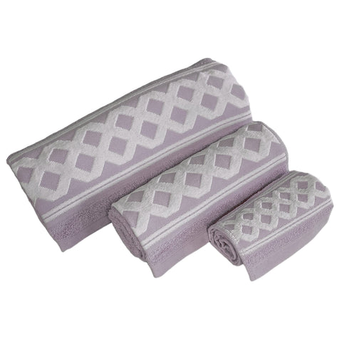 WELL HOME MOBILIARIO & DECORACIÓN Set of 3 Terry Cotton Bath Towels 450 gr/m2, 50 x 30, 100 x 50, 150 x 100 cm, Lilac Diamond Collection
