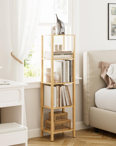 Apetaccat Book Shelf, 5 Tier Tall Bookshelf, Narrow Bookcase with Open Shelves, 38 x 27 x 136CM, Book Shelves for Living Room, Office, Study, Oak