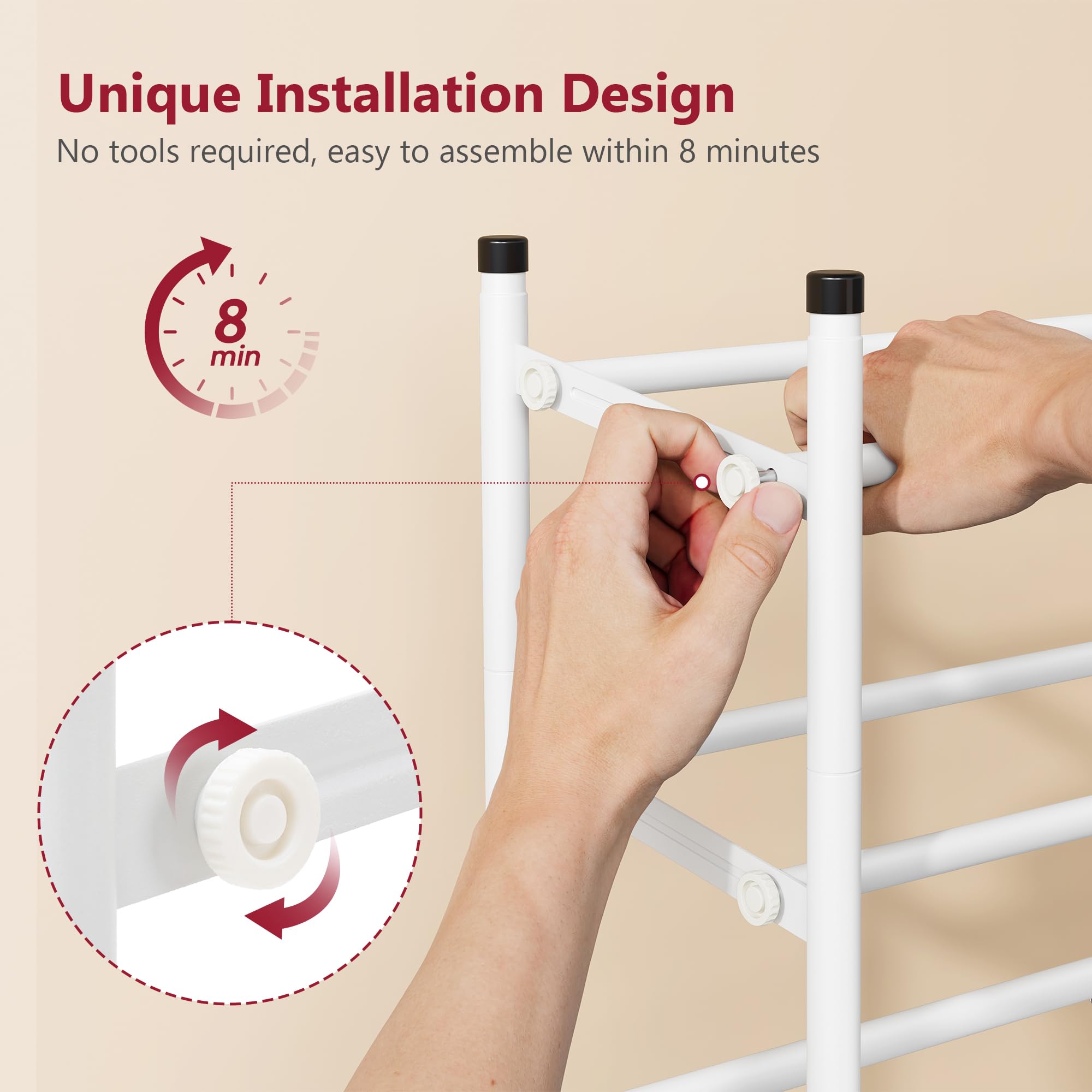 Tajsoon Expandable Shoe Rack for Closet 5 Tier, 71-105 cm Stackable, White
