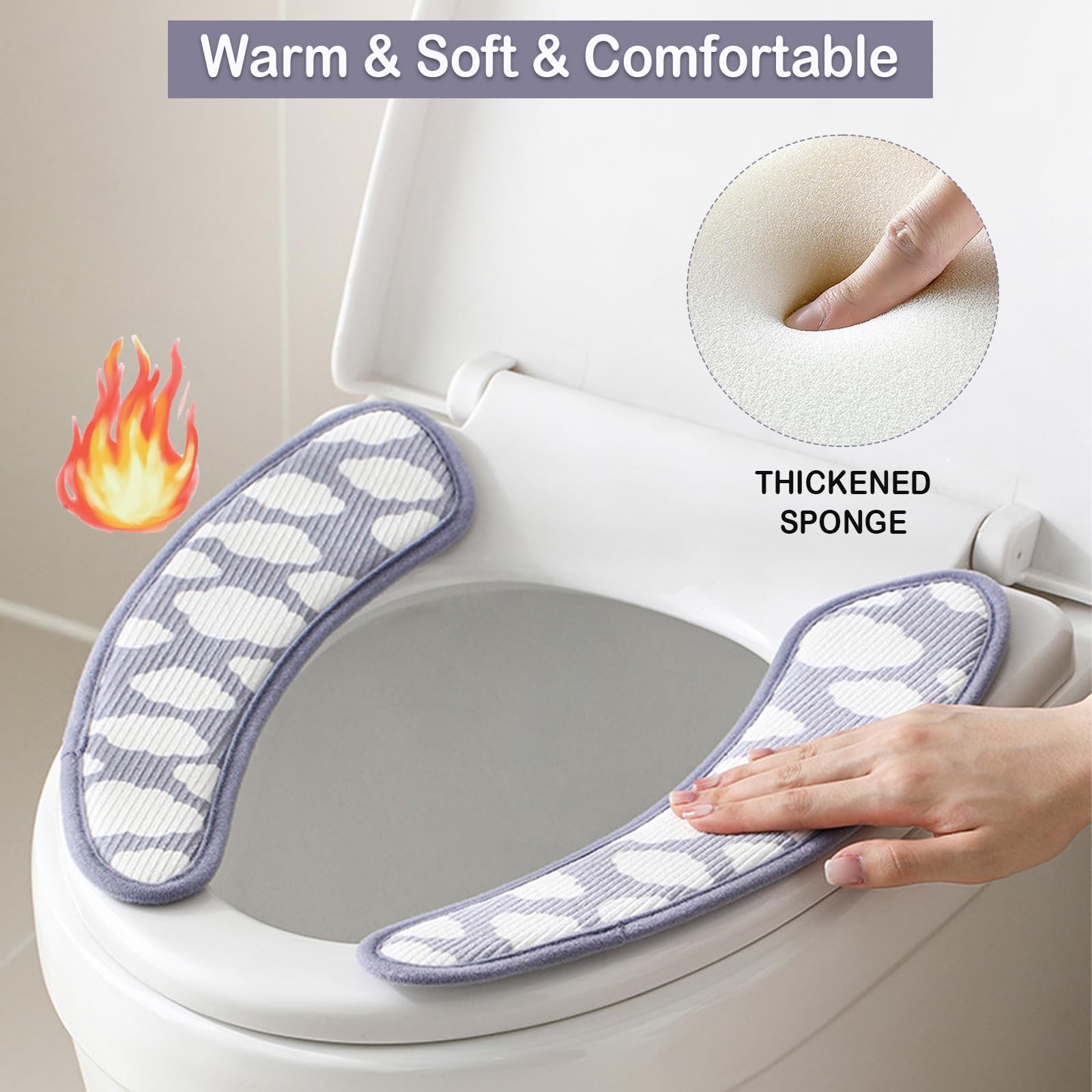 Thick and Warm Toilet Seat Cover – Washable, Reusable Cushion with TPR Adhesive & Cloud Pattern for Extra Comfort & Insulation (Blue)