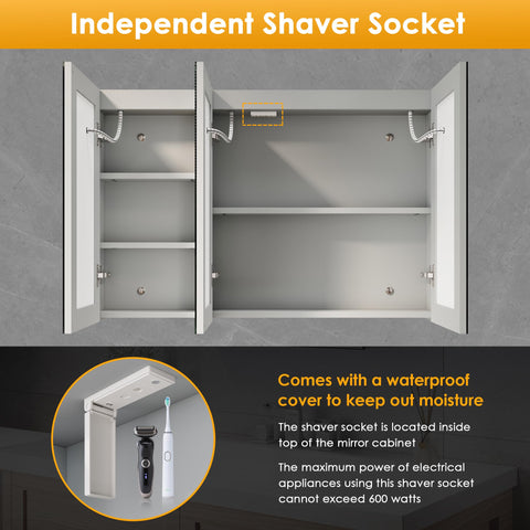 ELEGANT LED Bathroom Mirror Cabinet with Shaver Socket, Grey, 900x600mm