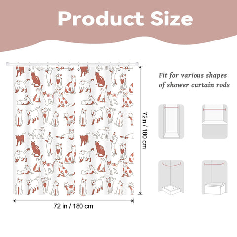 BREASOME Funny Cat Shower Curtain 180 x 180 cm Cute Cartoon Cat Shower Curtain for Bathroom Decor Mould Proof Waterproof Polyester Fabric Bath