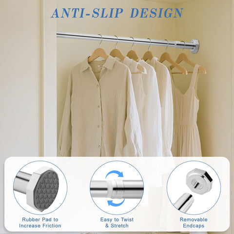 DEWEL Stainless Steel Shower Curtain Pole, 130-230cm Extendable No Drill Shower Curtain Rod Net Voile Curtains Rail