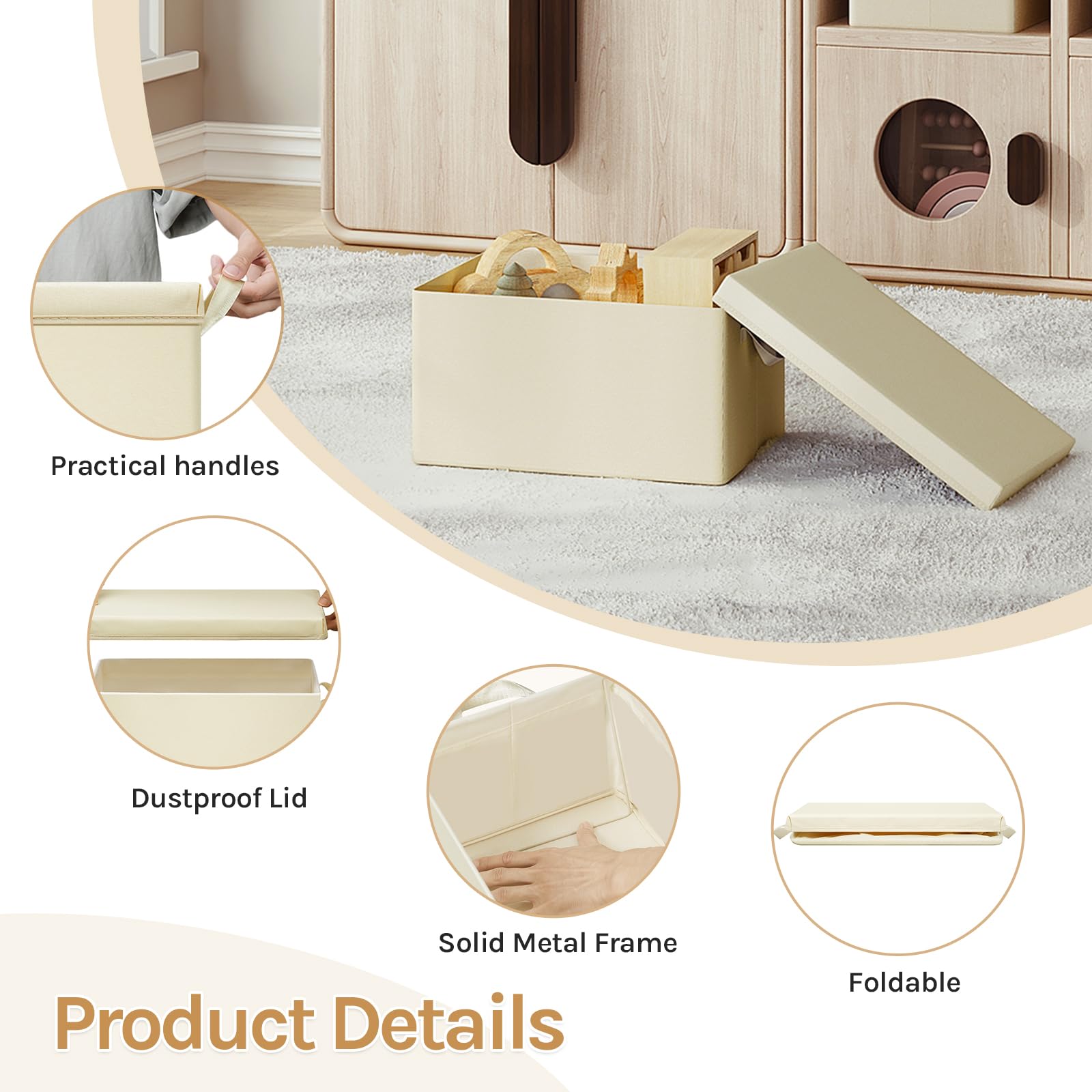 WOLTU Storage Boxes Set of 5, Storage Baskets, Storage Cubes with Handles and Lid, Fabric Folding Baskets for Shelves in Bedroom, Study