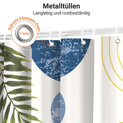 Lerores Shower Curtain, 240 x 200 cm, Blue Leaves Line, Weighted Hem, Anti-Mould Textile, Water-Repellent
