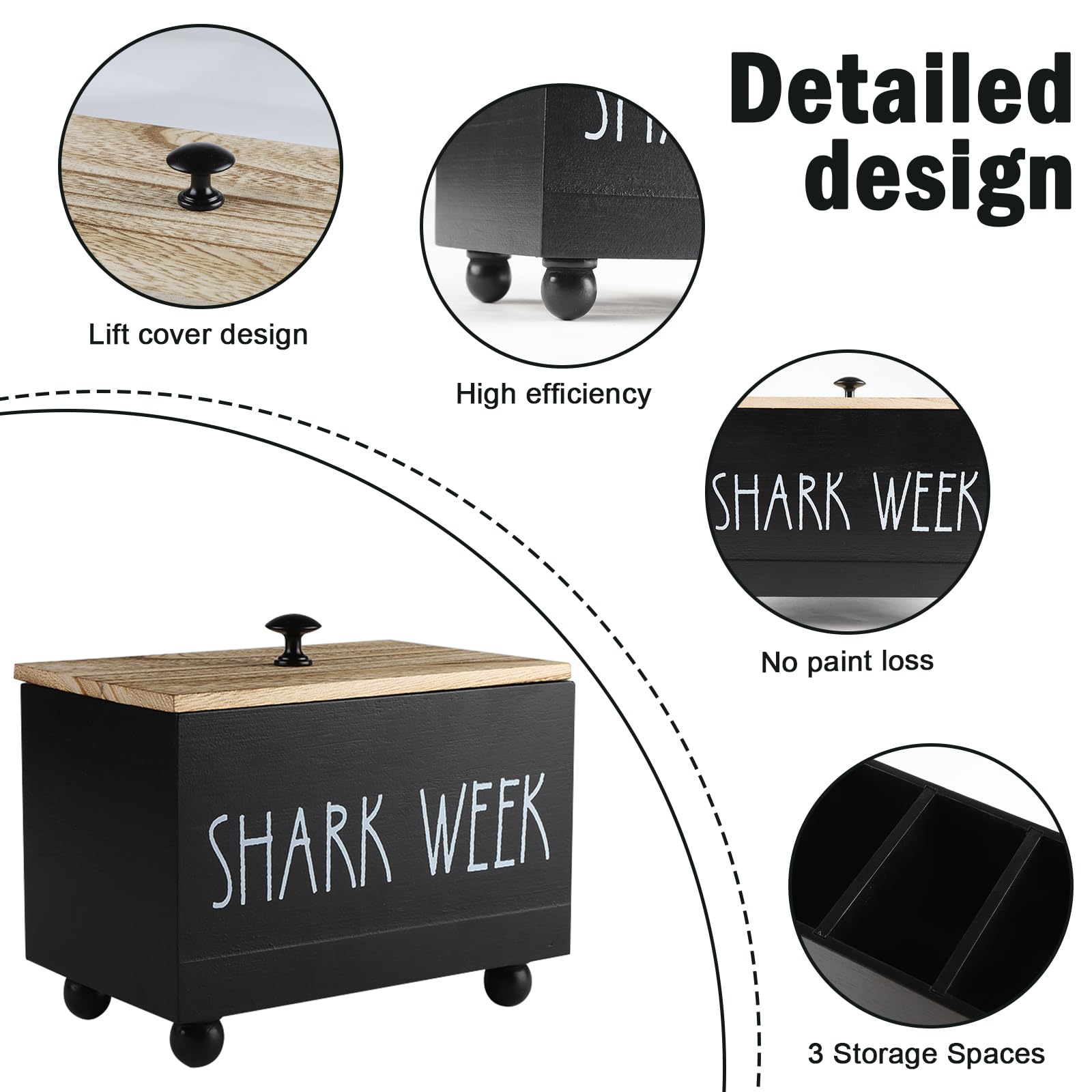 Gzsekken Tampon Holder for Bathroom with Lid,Shark Week Period Box Sanitary Products Organiser for Bathroom