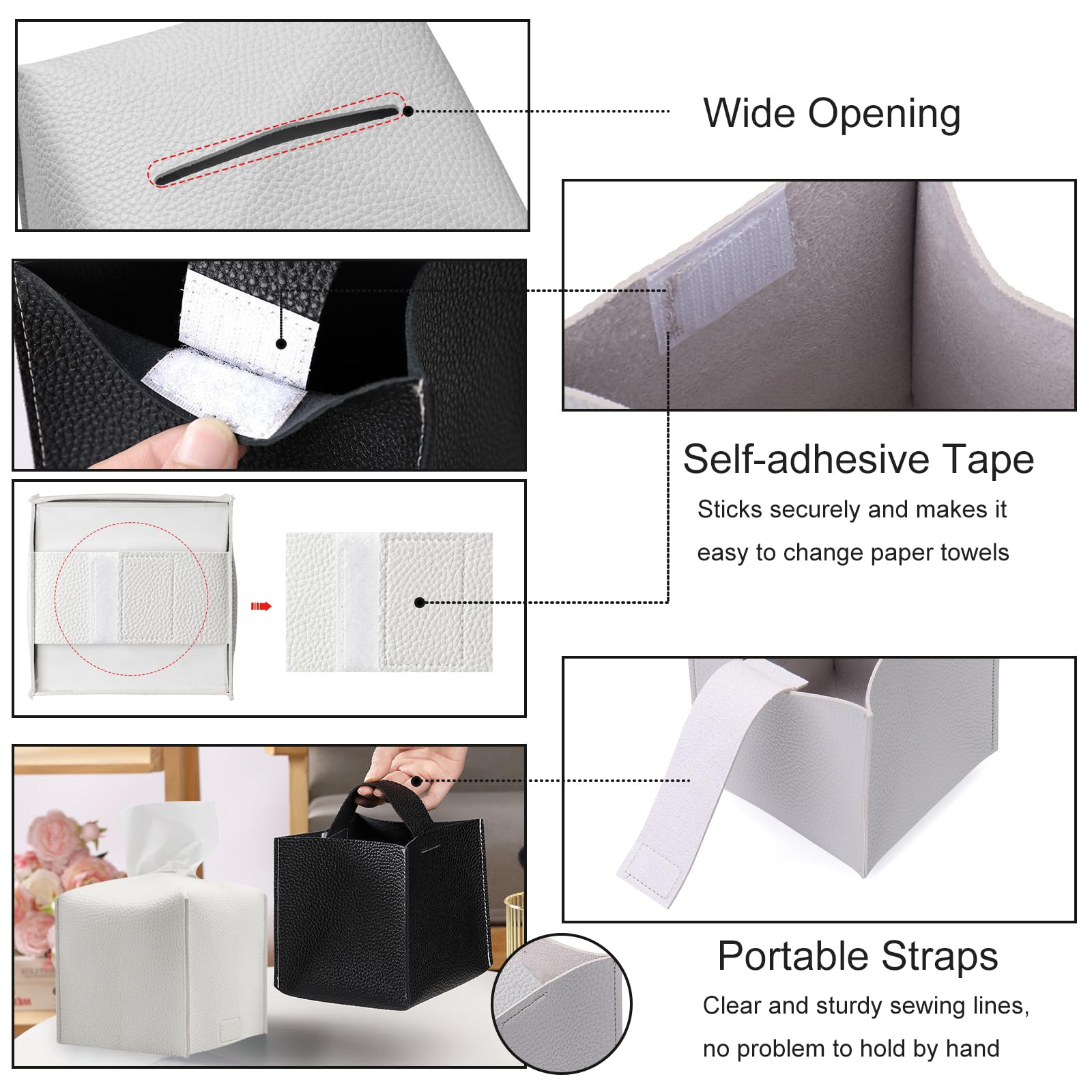KASESSS 2 Pcs PU Leather Tissue Box Covers, Square Modern Collapsible Decorative Napkin Dispenser for Home Office Hotel Car