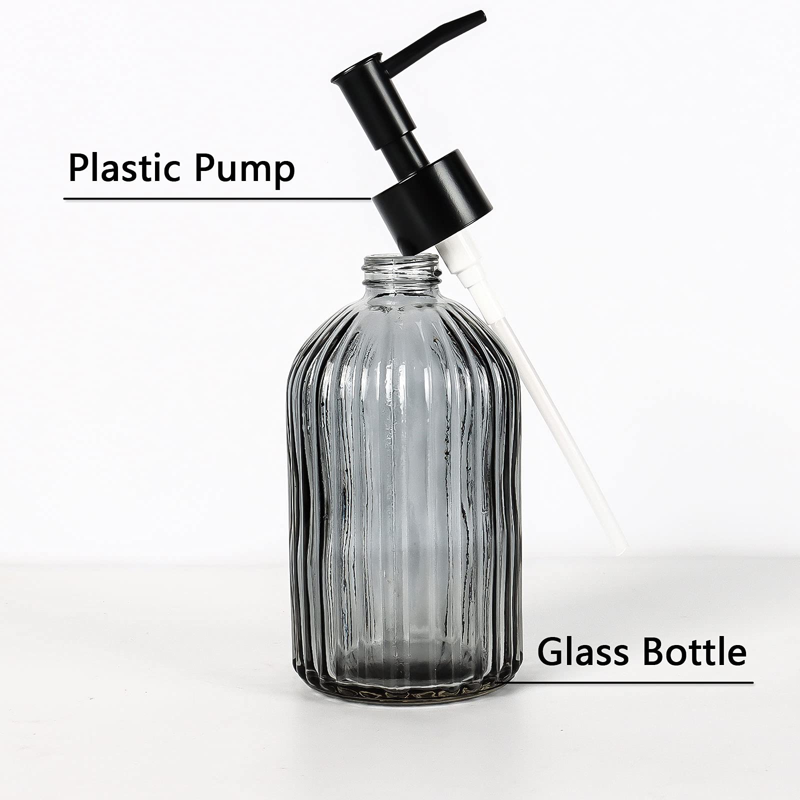 Ulable 2 Pack Glass Soap Dispensers 400 ML/14Oz, Pump Bottle Dispenser Grey